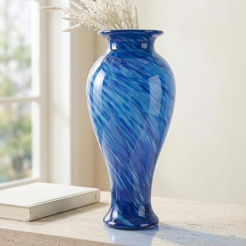 Tall blue glass vase hand - blue,