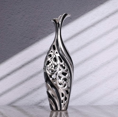 Black silver floor vase - silver,