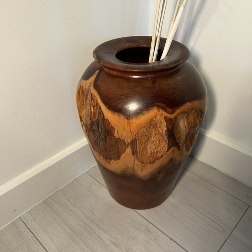 Large vintage teak wood vase - large,